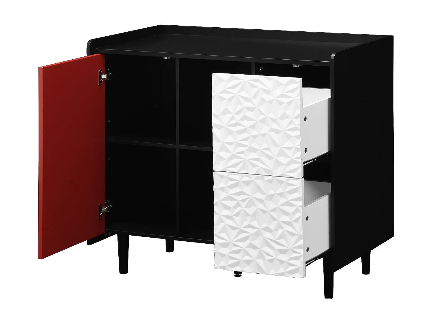 Credenza nera - Credenza con 2 cassetti e 1 anta - 2 vani portaoggetti aperti - per sala da pranzo e soggiorno