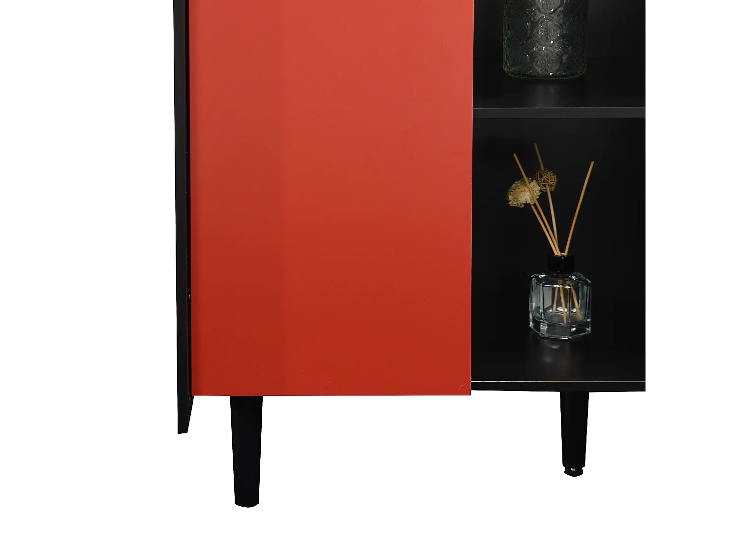 Credenza nera - Credenza con 2 cassetti e 1 anta - 2 vani portaoggetti aperti - per sala da pranzo e soggiorno