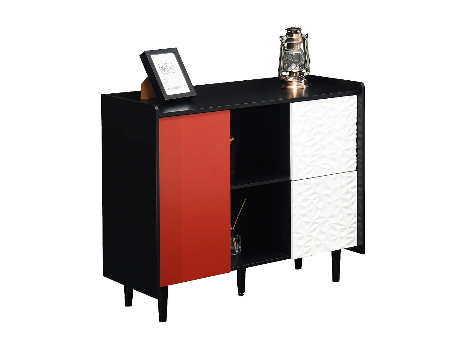 Credenza nera - Credenza con 2 cassetti e 1 anta - 2 vani portaoggetti aperti - per sala da pranzo e soggiorno