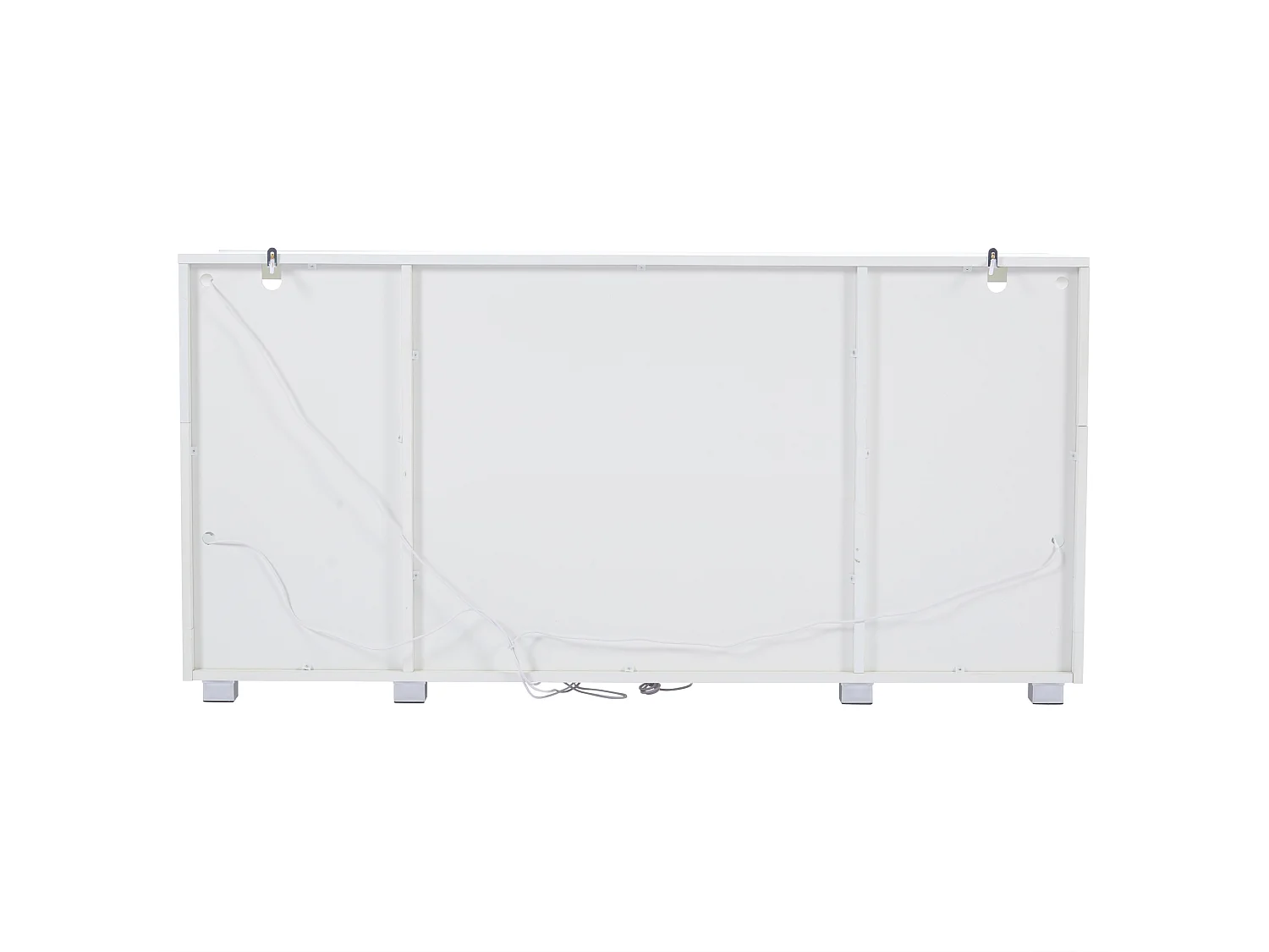 Buffet moderne - 140 x 40 x 70 cm - meuble d'appoint - avec Leds + 4 portes + 3 rangements en verre trempé - MDF - blanc