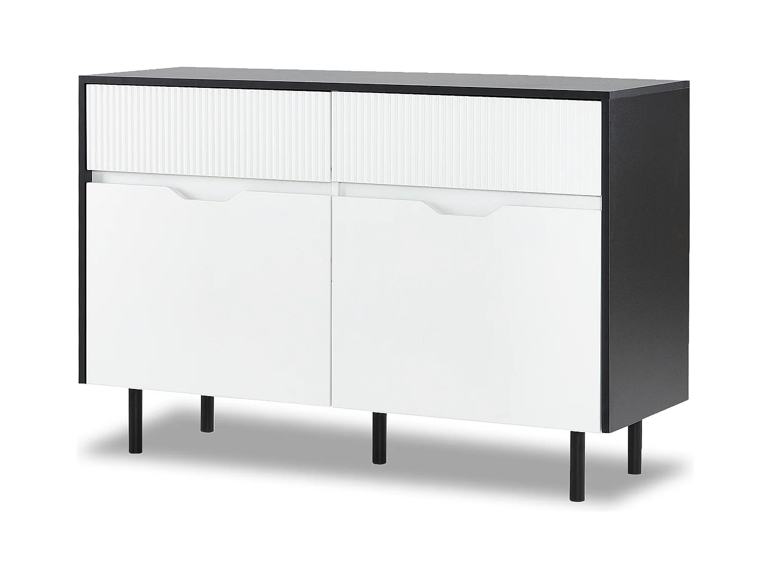 Buffet bas - design noir et blanc - buffet de salon avec 2 portes et 2 tiroirs - étagères réglables