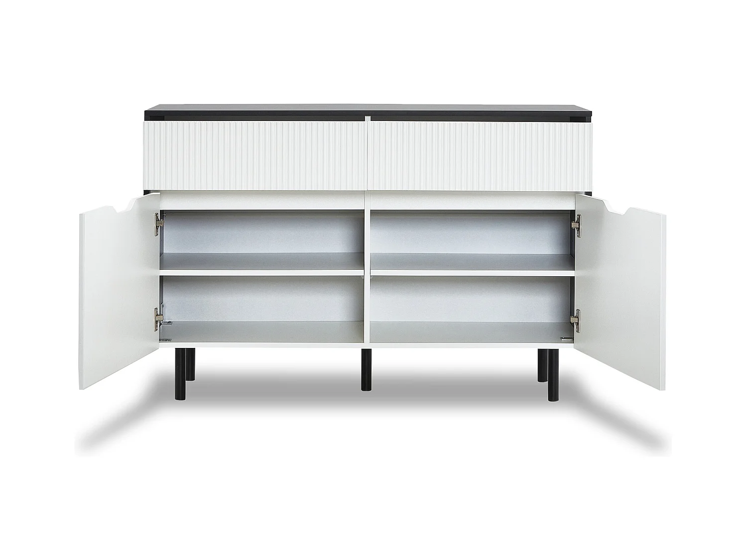 Buffet bas - design noir et blanc - buffet de salon avec 2 portes et 2 tiroirs - étagères réglables