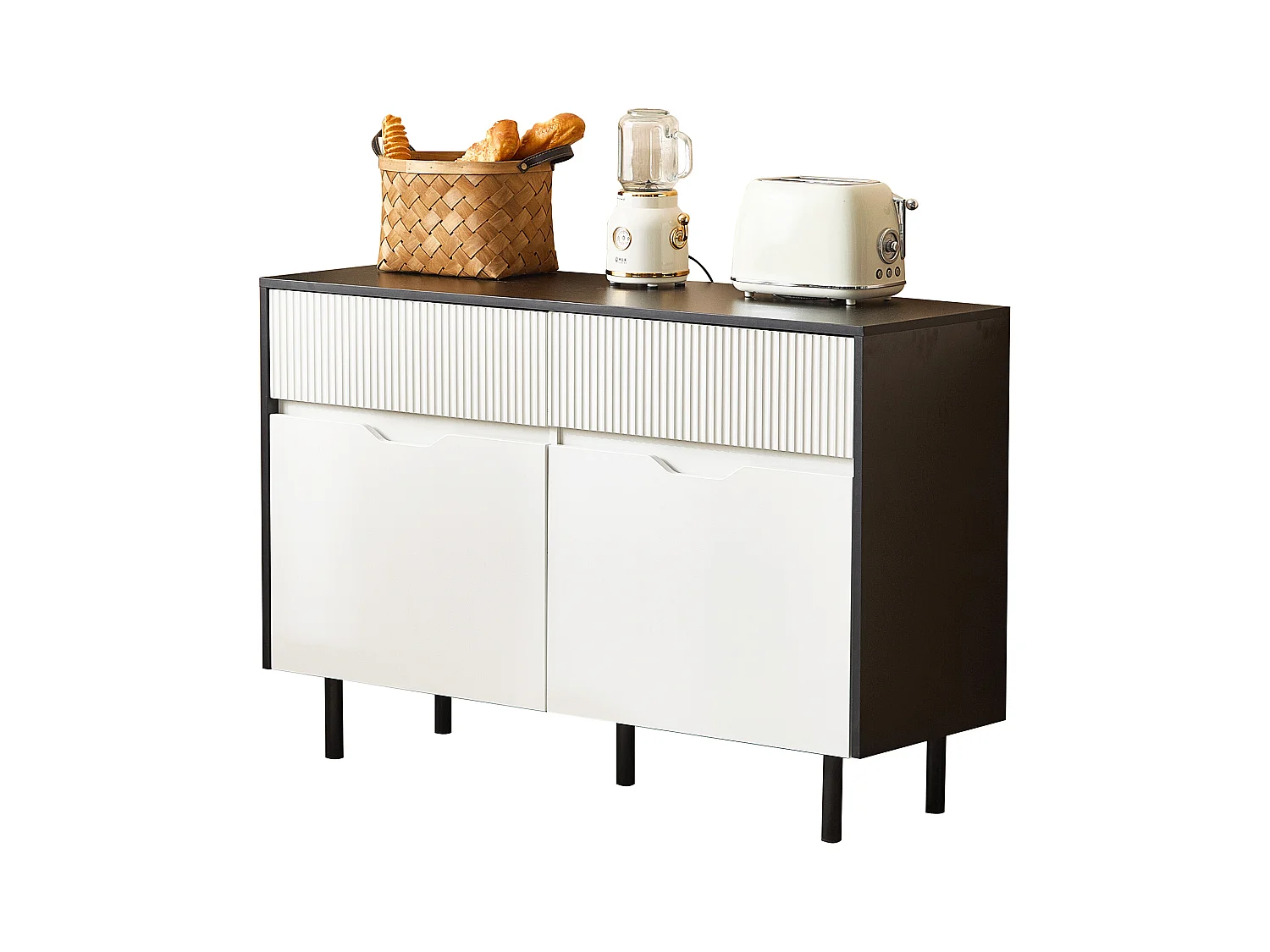 Buffet bas - design noir et blanc - buffet de salon avec 2 portes et 2 tiroirs - étagères réglables