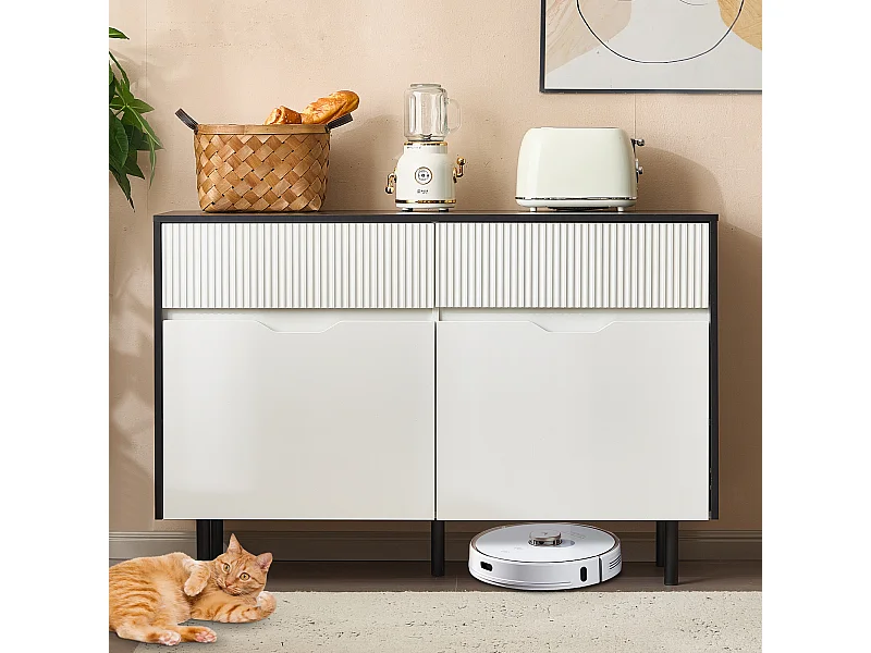 Buffet bas - design noir et blanc - buffet de salon avec 2 portes et 2 tiroirs - étagères réglables