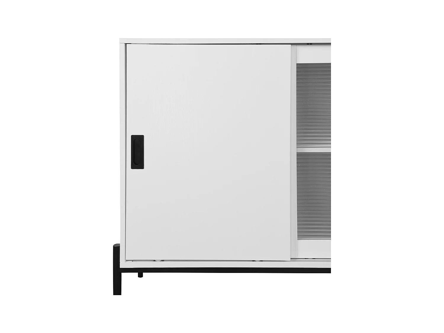 Credenza bianca 155 cm - Credenza con 3 cassetti e 2 ante scorrevoli - vetro rigato - per cucina e soggiorno