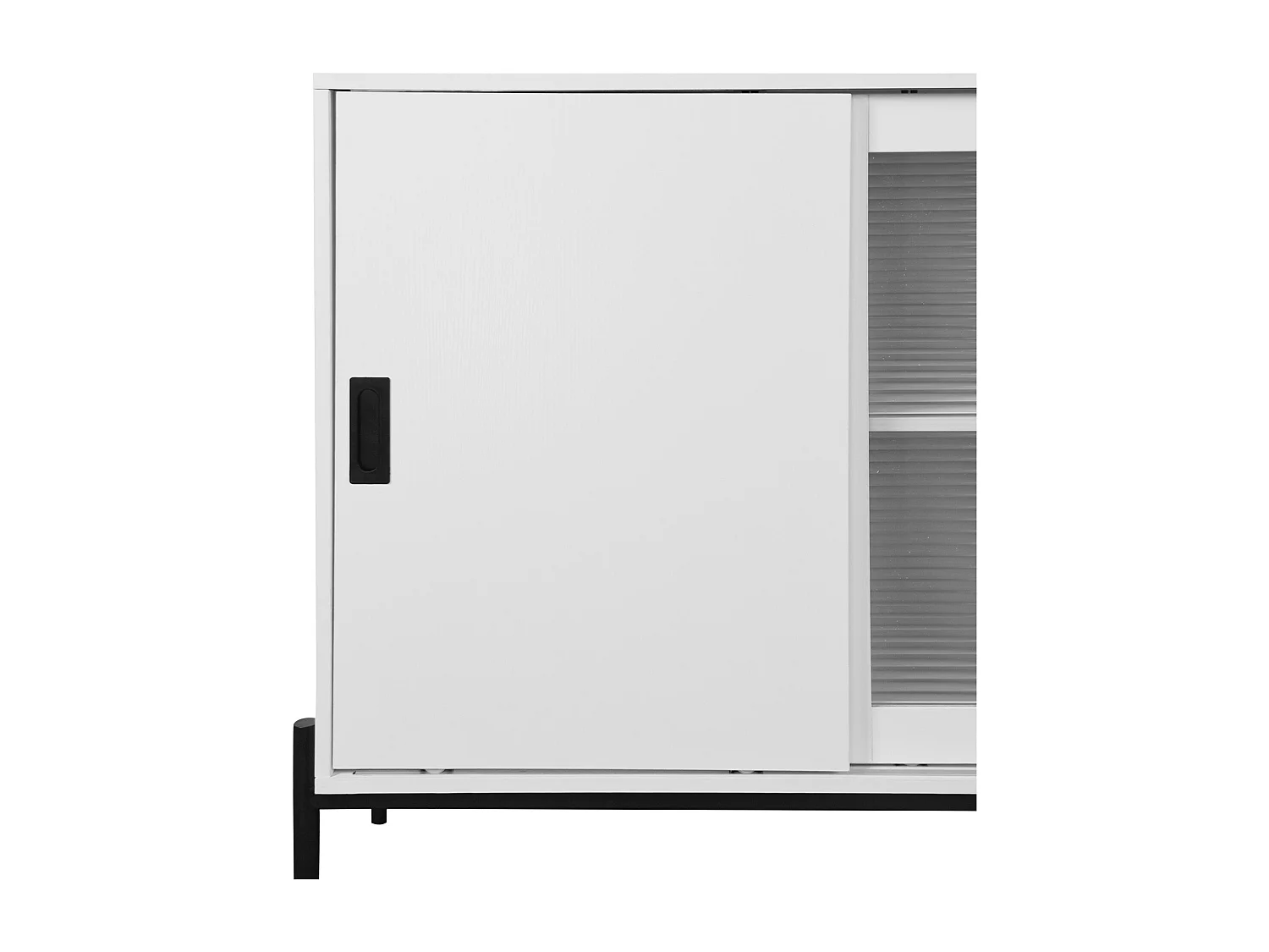 Credenza bianca 155 cm - Credenza con 3 cassetti e 2 ante scorrevoli - vetro rigato - per cucina e soggiorno