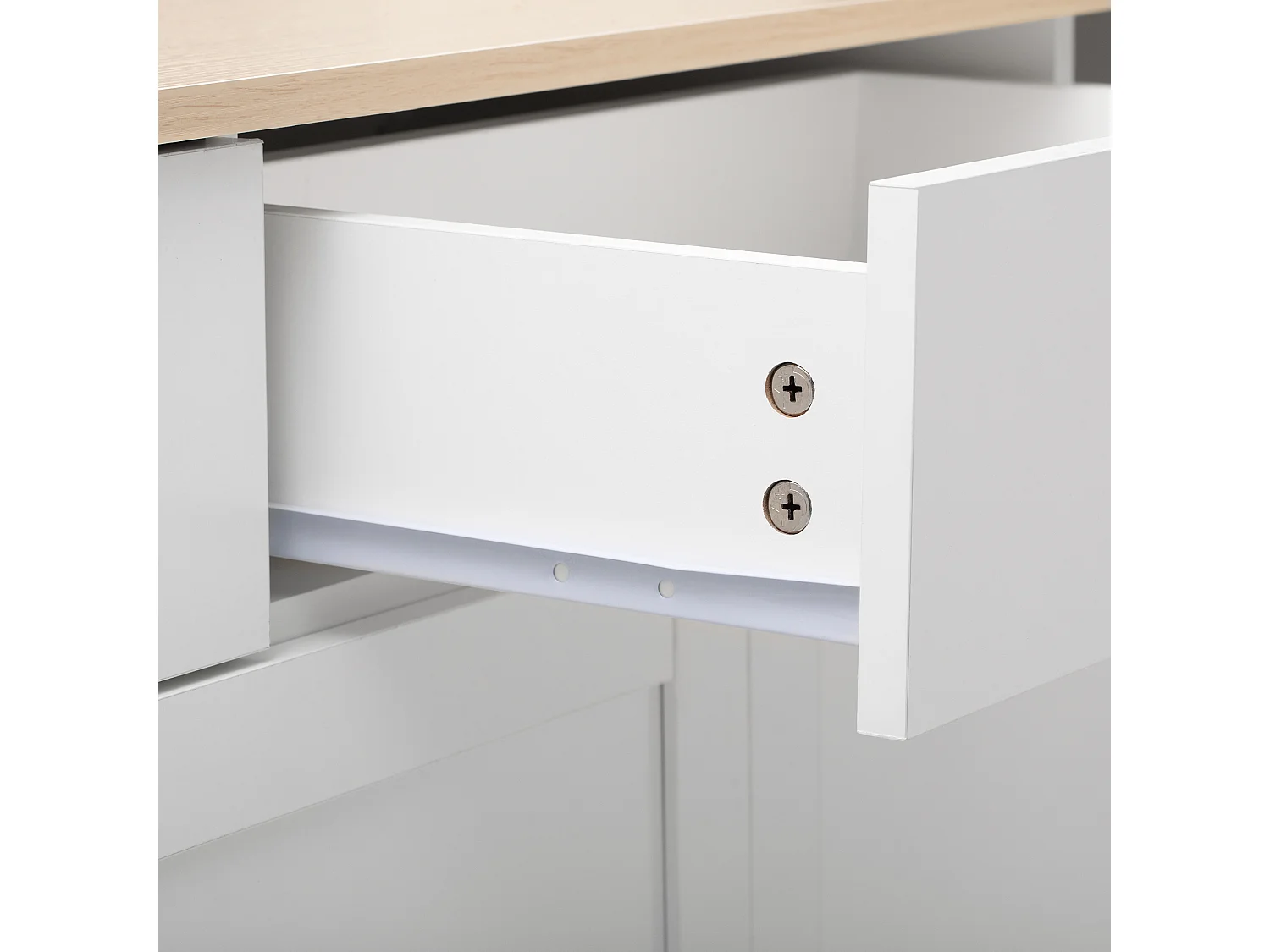 URBAN MEUBLE Buffet blanc et effet bois 4 portes 3 tiroirs 160*37*75cm