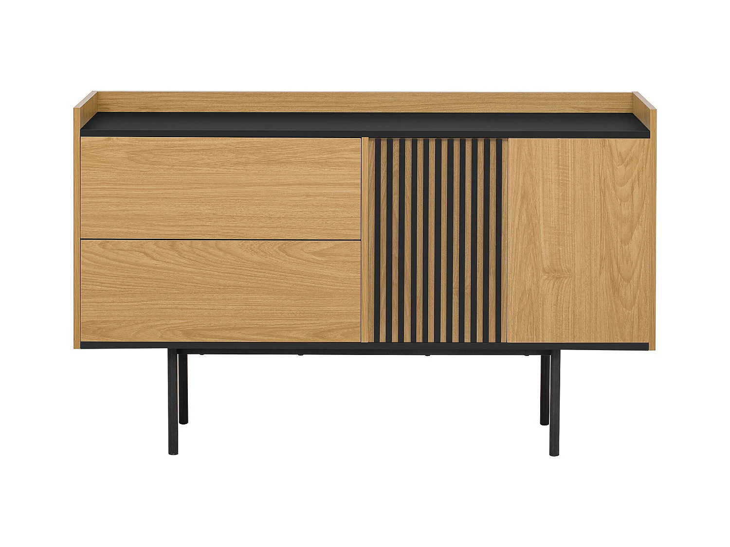 Credenza moderna - Credenza con 2 cassetti e 2 ante - Colore legno e nero - per soggiorno e sala da pranzo