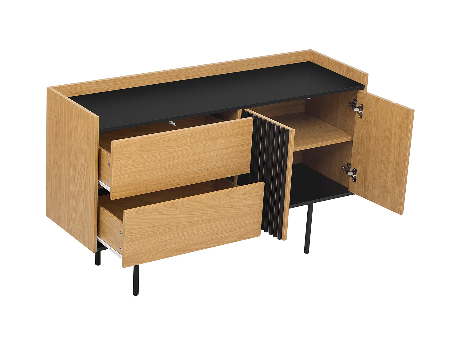 Credenza moderna - Credenza con 2 cassetti e 2 ante - Colore legno e nero - per soggiorno e sala da pranzo
