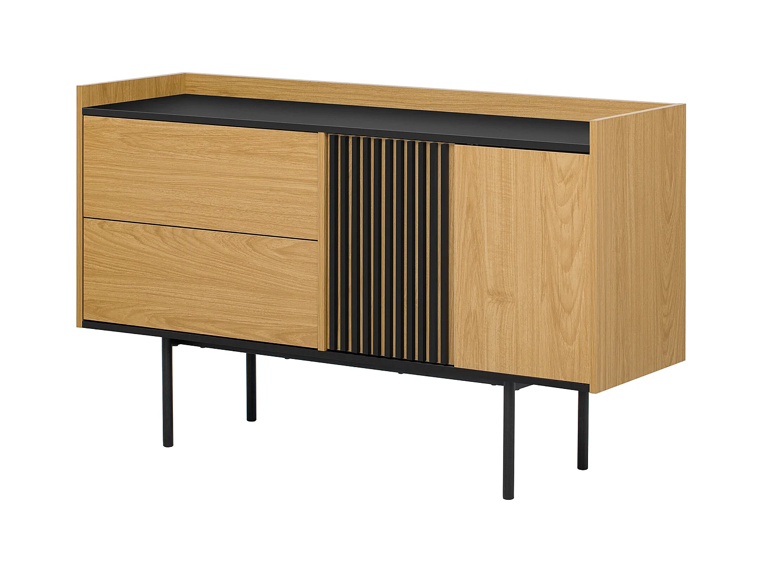 Credenza moderna - Credenza con 2 cassetti e 2 ante - Colore legno e nero - per soggiorno e sala da pranzo