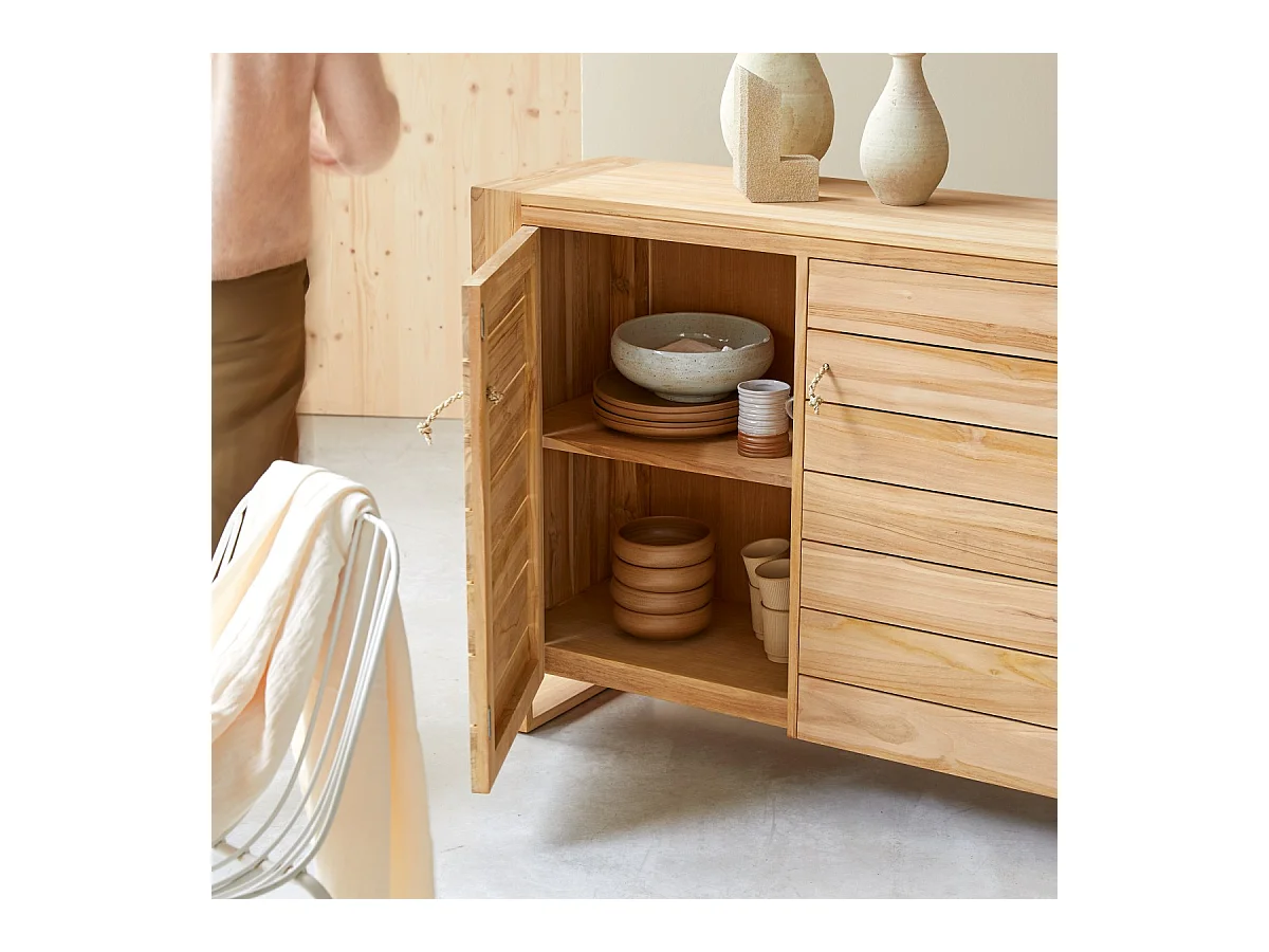 Buffet Anrichte Schrank Teakholz massives helles Holz 170 Minimalys Neu Tikamoon