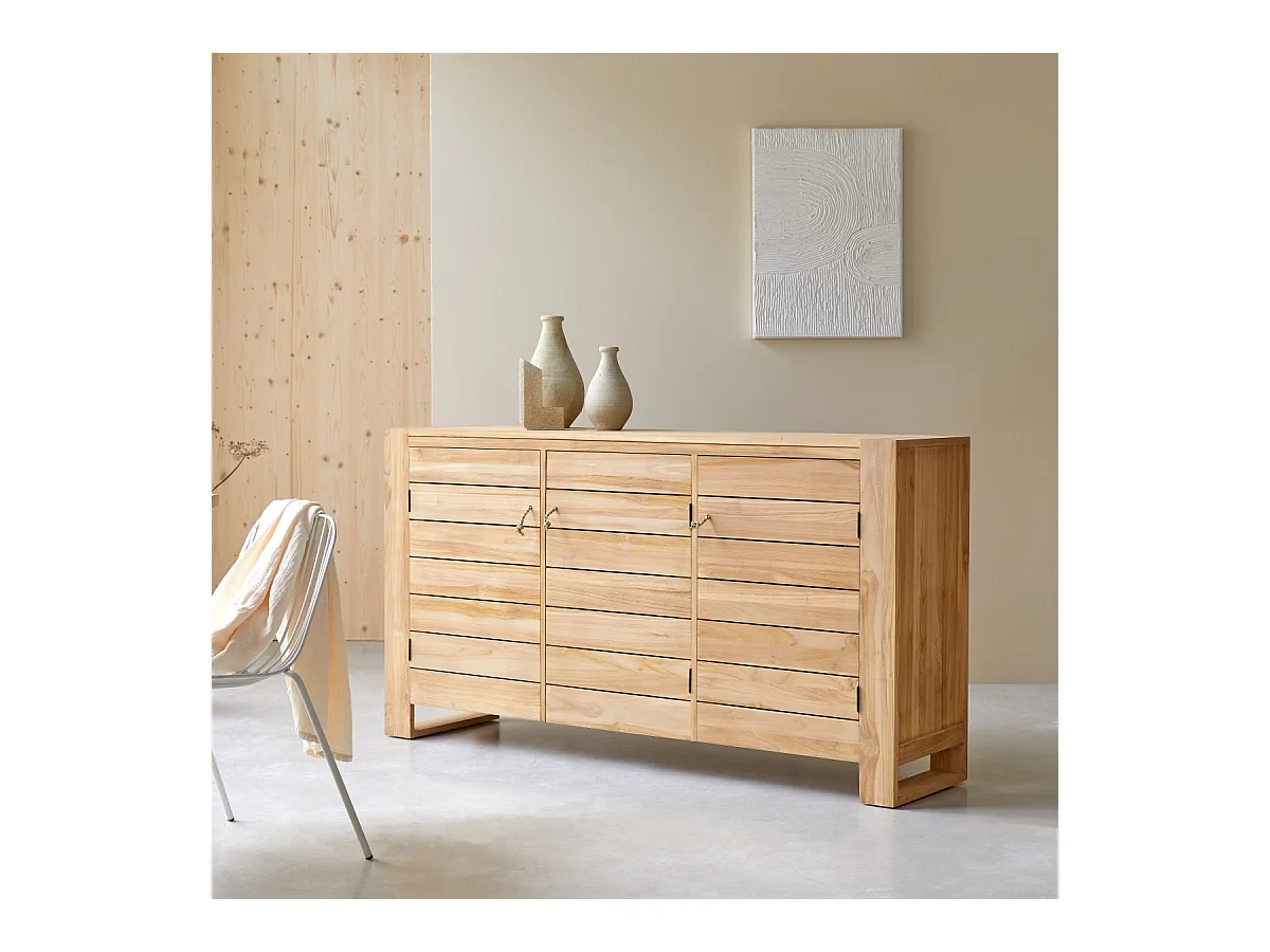 Buffet Anrichte Schrank Teakholz massives helles Holz 170 Minimalys Neu Tikamoon