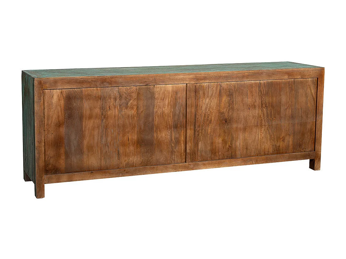 Buffet 6 portes en bois avec finition verte vieillie, 200x40x70h cm