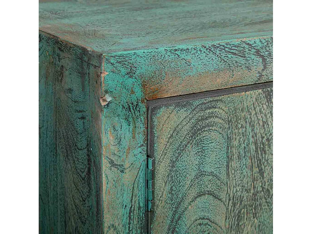 Buffet 6 portes en bois avec finition verte vieillie, 200x40x70h cm