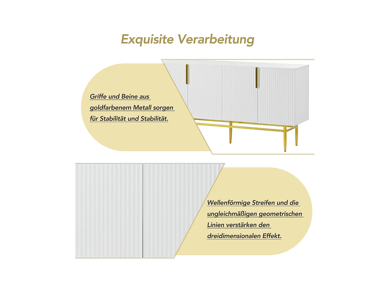 URBAN MEUBLE Buffet blanc design nervuré 4 portes avec accents dorés