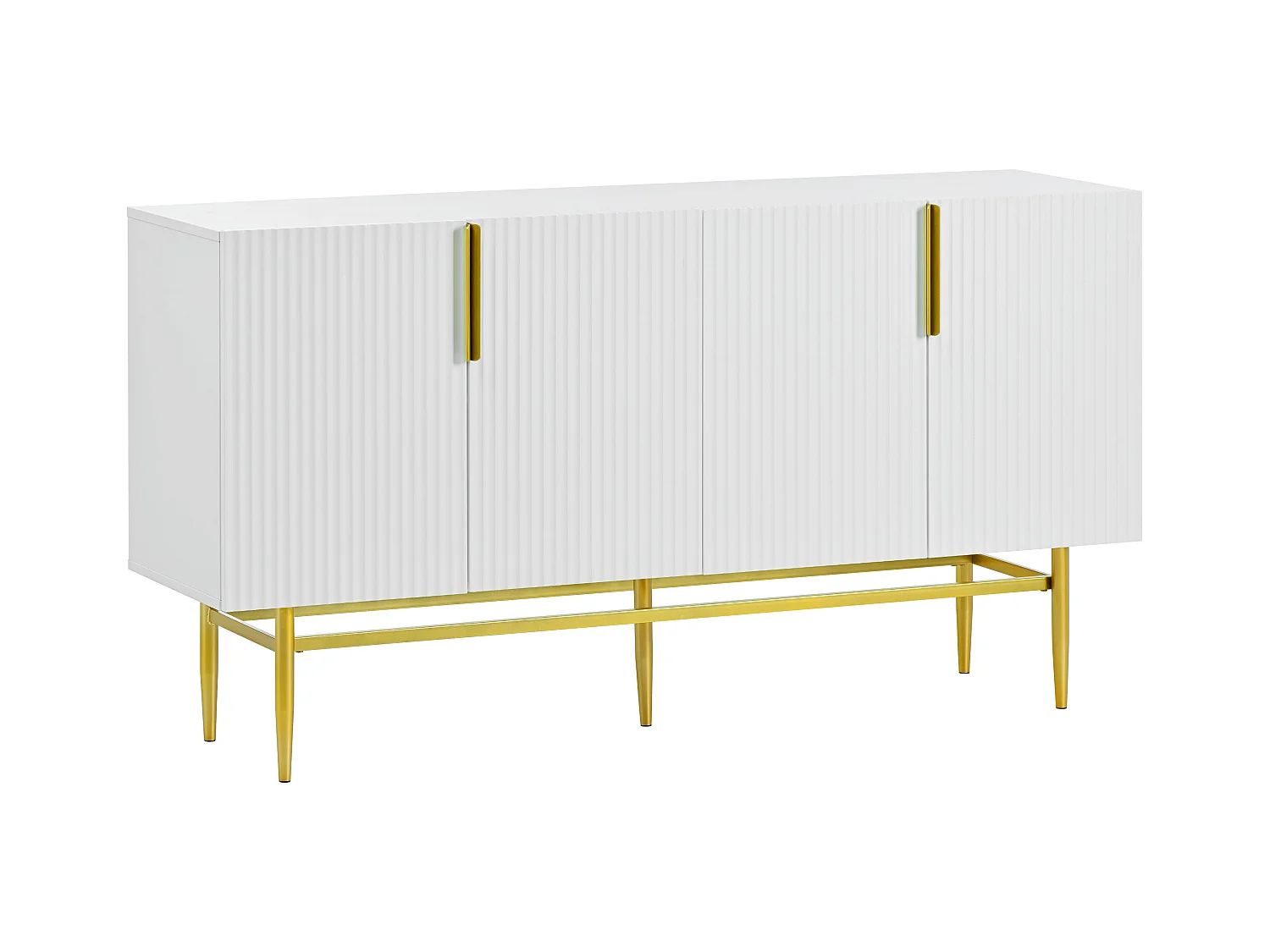 URBAN MEUBLE Buffet blanc design nervuré 4 portes avec accents dorés
