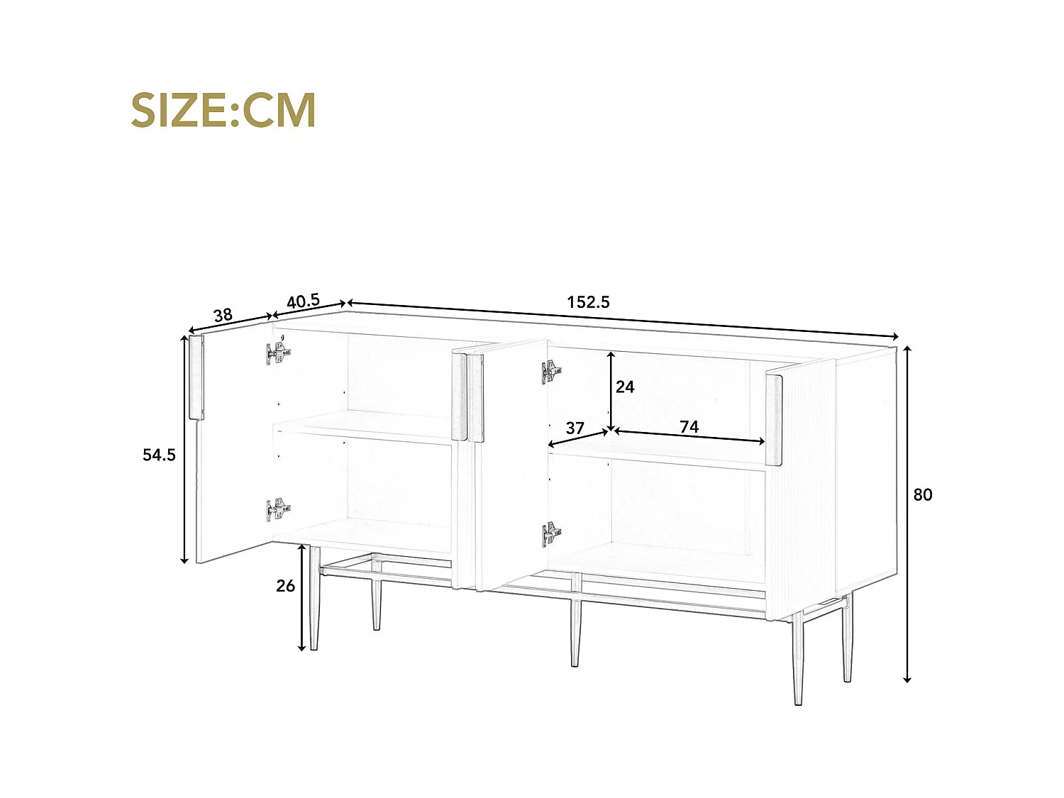 URBAN MEUBLE Buffet blanc design nervuré 4 portes avec accents dorés