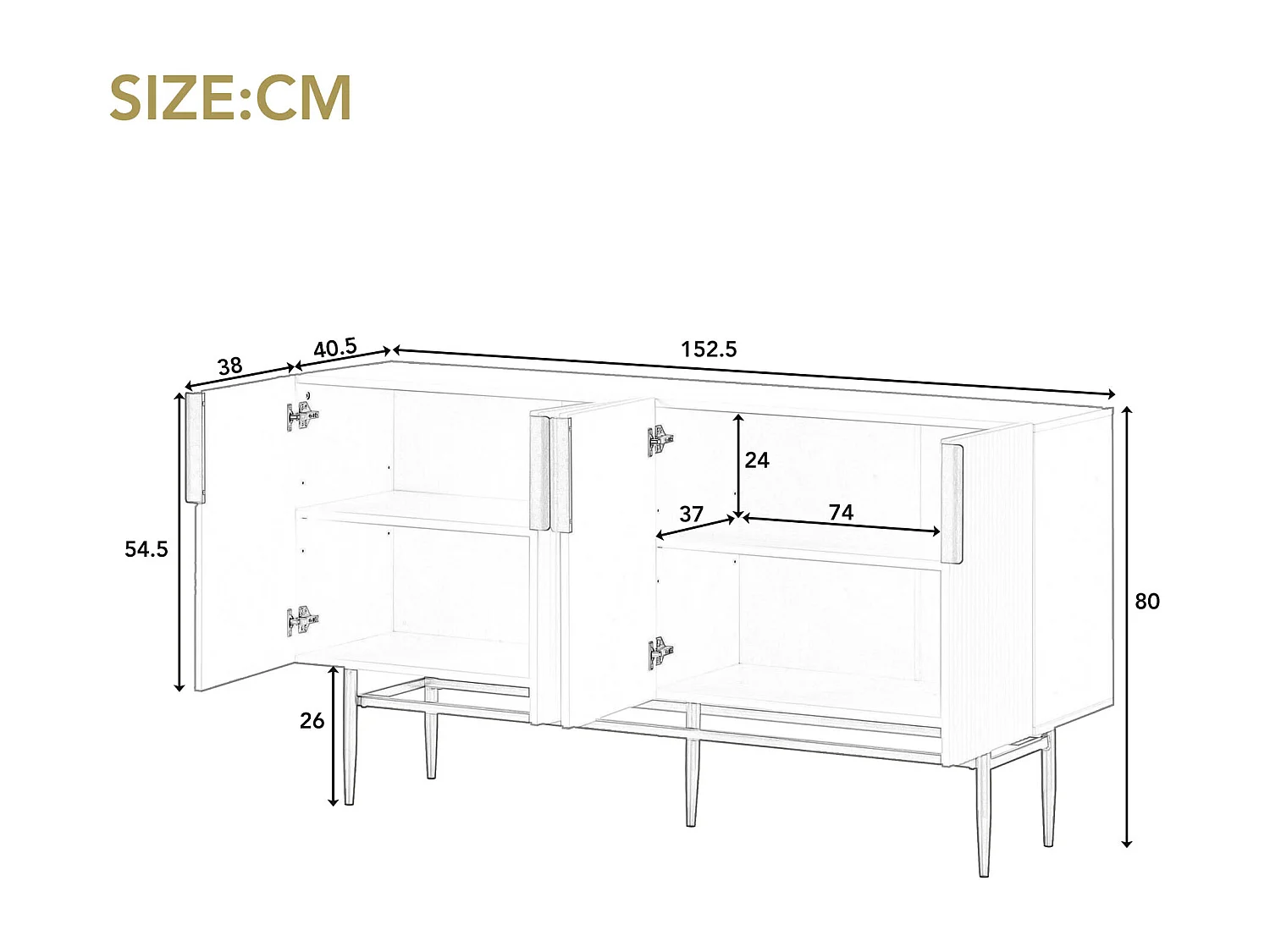 URBAN MEUBLE Buffet blanc design nervuré 4 portes avec accents dorés