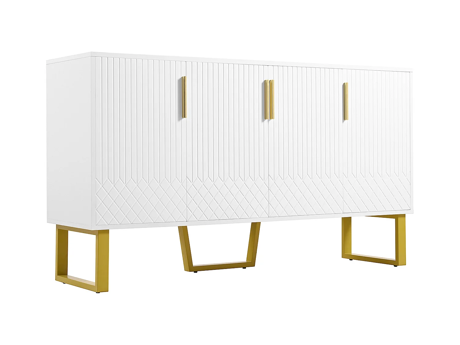 Buffet brillant blanc - Buffet 4 portes avec poignées en métal - 140x40x80cm