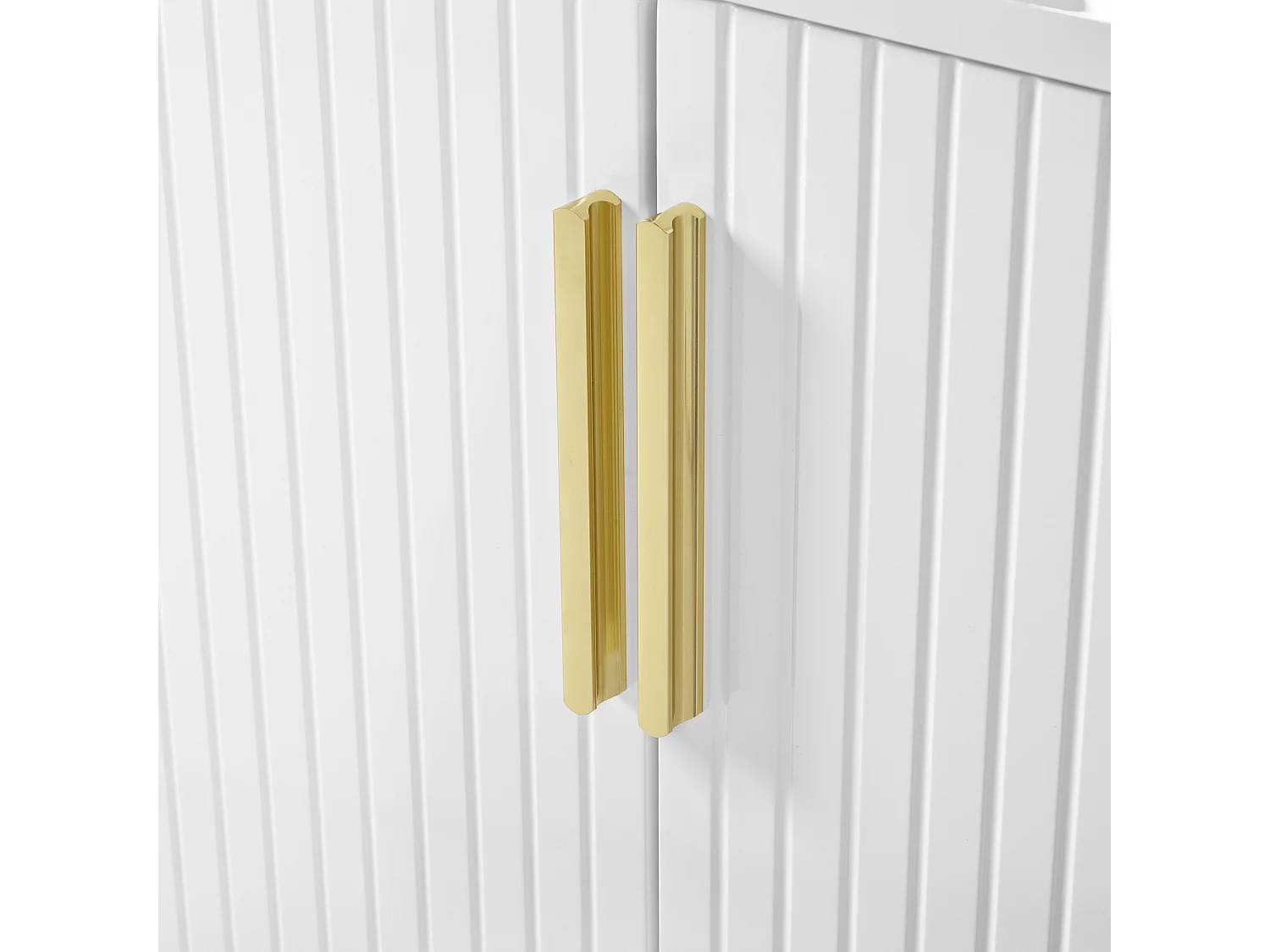 Buffet brillant blanc - Buffet 4 portes avec poignées en métal - 140x40x80cm