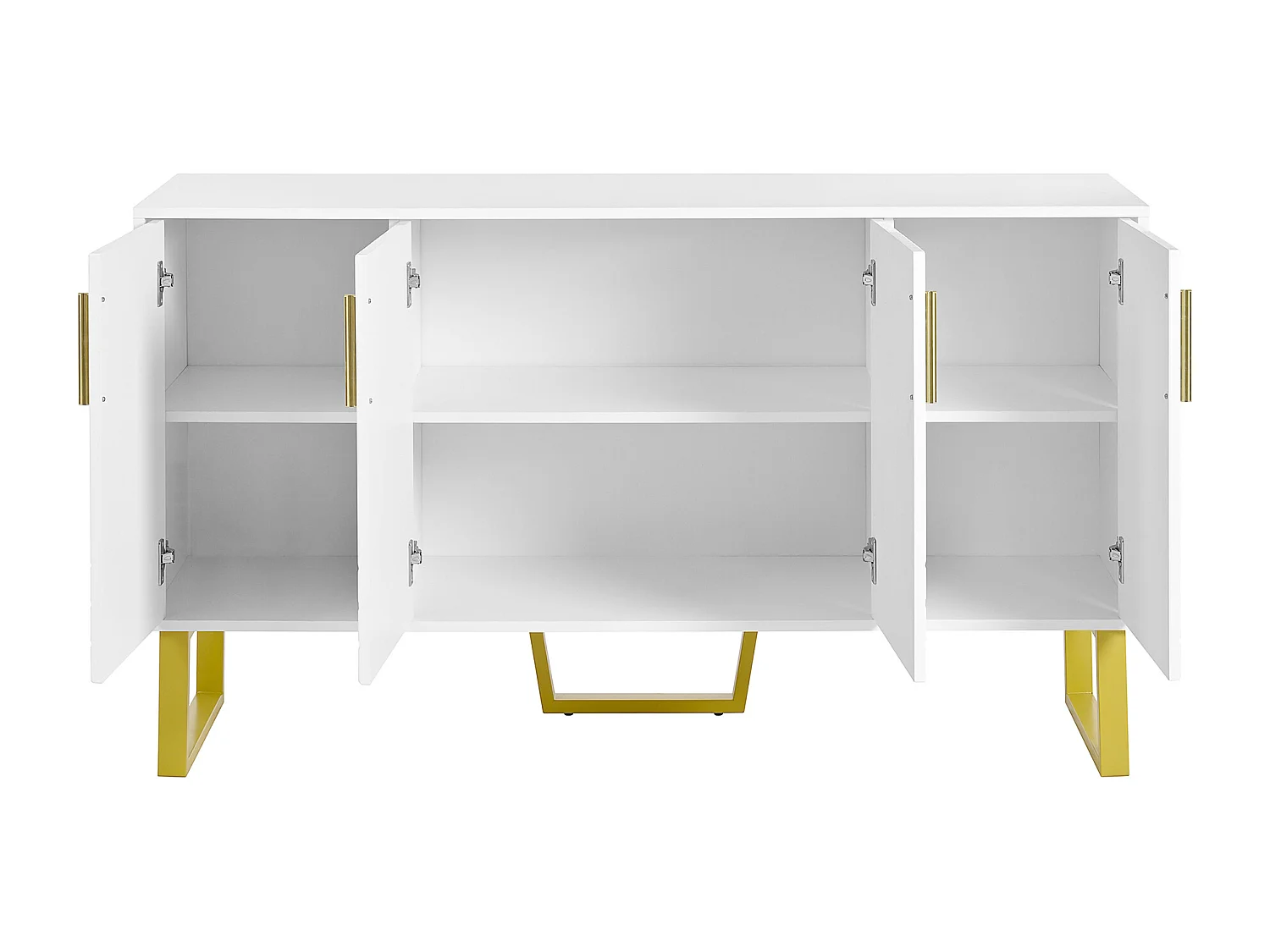 Buffet brillant blanc - Buffet 4 portes avec poignées en métal - 140x40x80cm