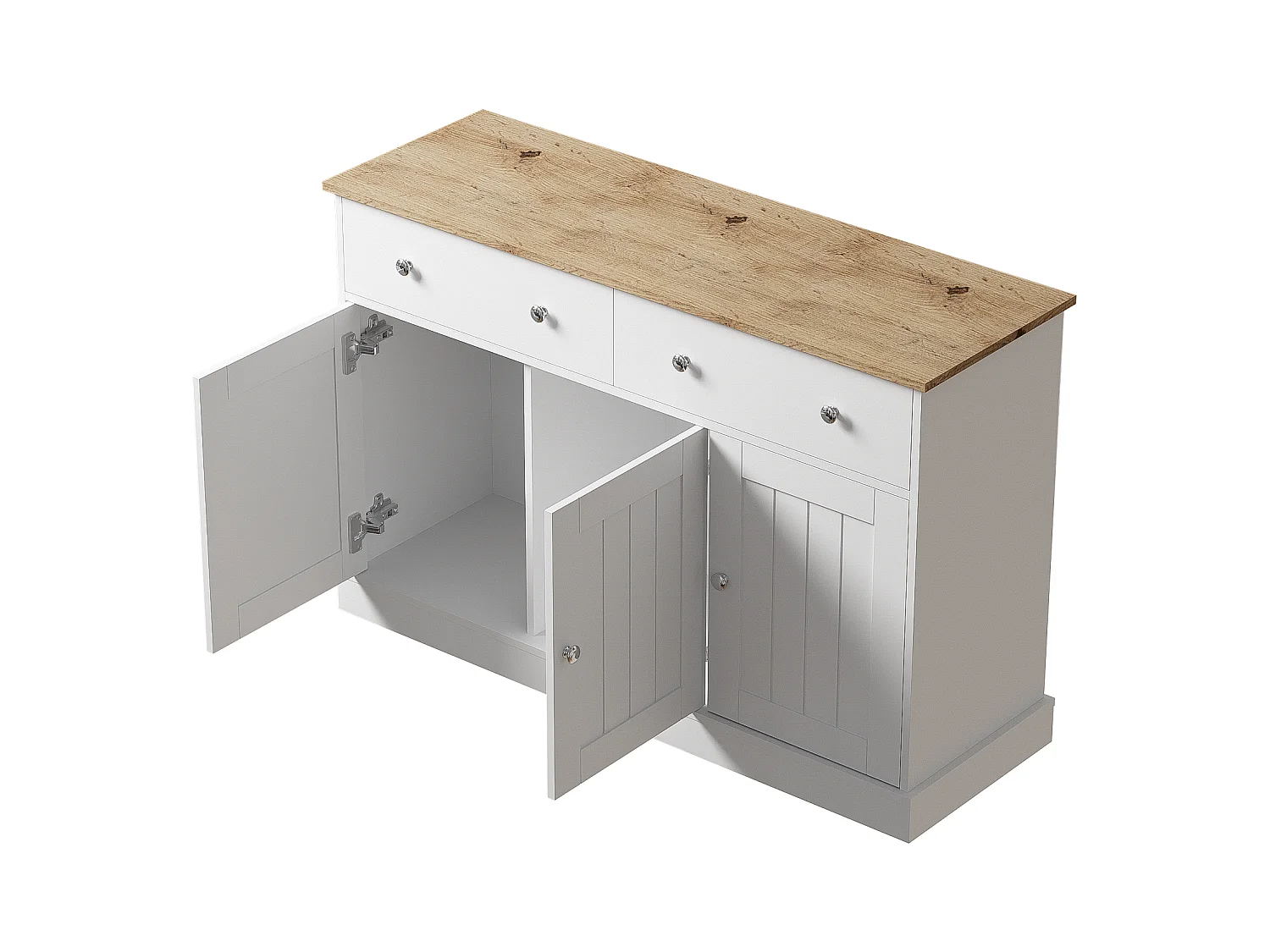 Credenza bianca - Credenza moderna con 3 ante e 2 cassetti - Piano in venature del legno - per soggiorno e sala da pranzo