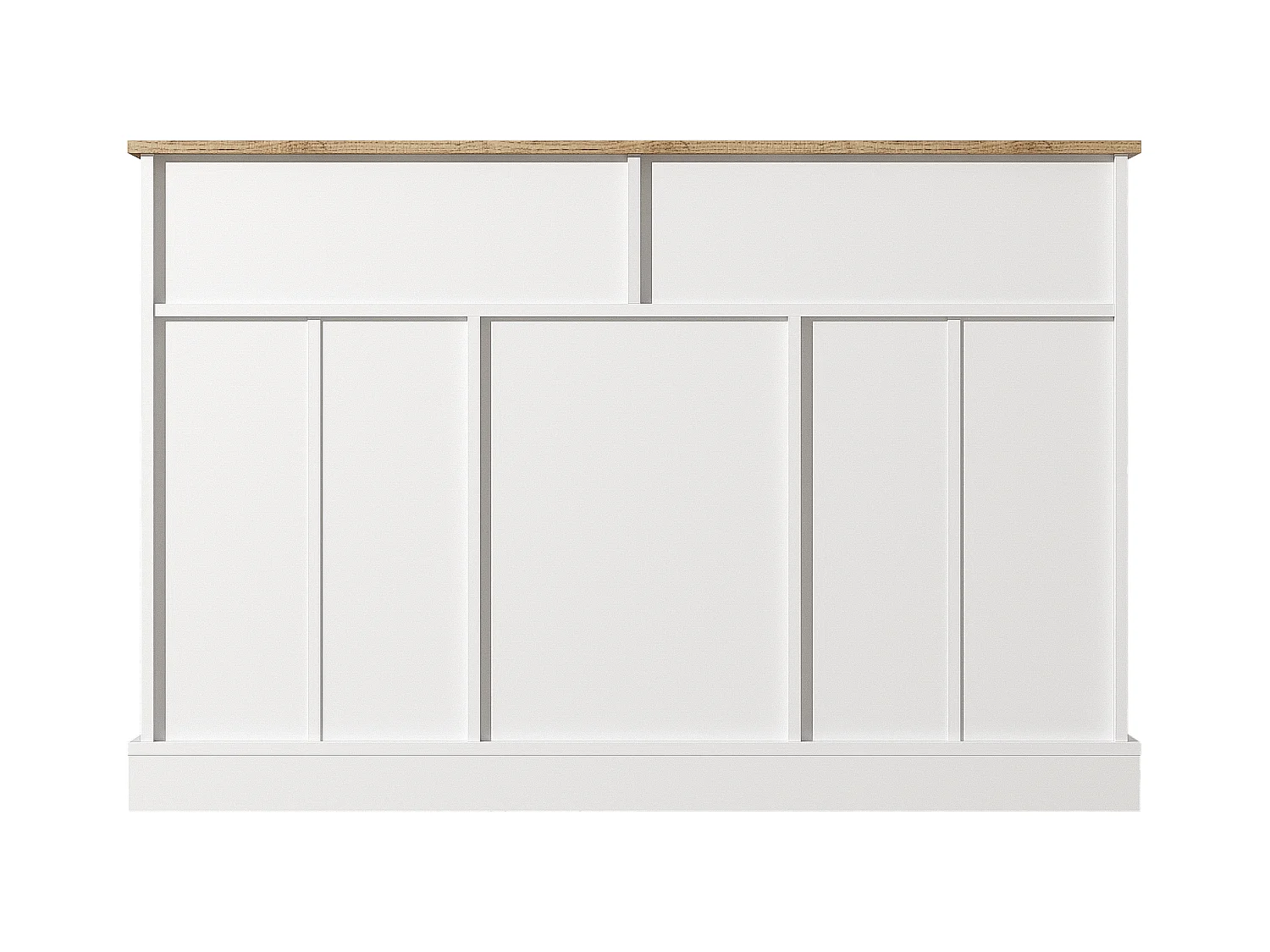 Credenza bianca - Credenza moderna con 3 ante e 2 cassetti - Piano in venature del legno - per soggiorno e sala da pranzo