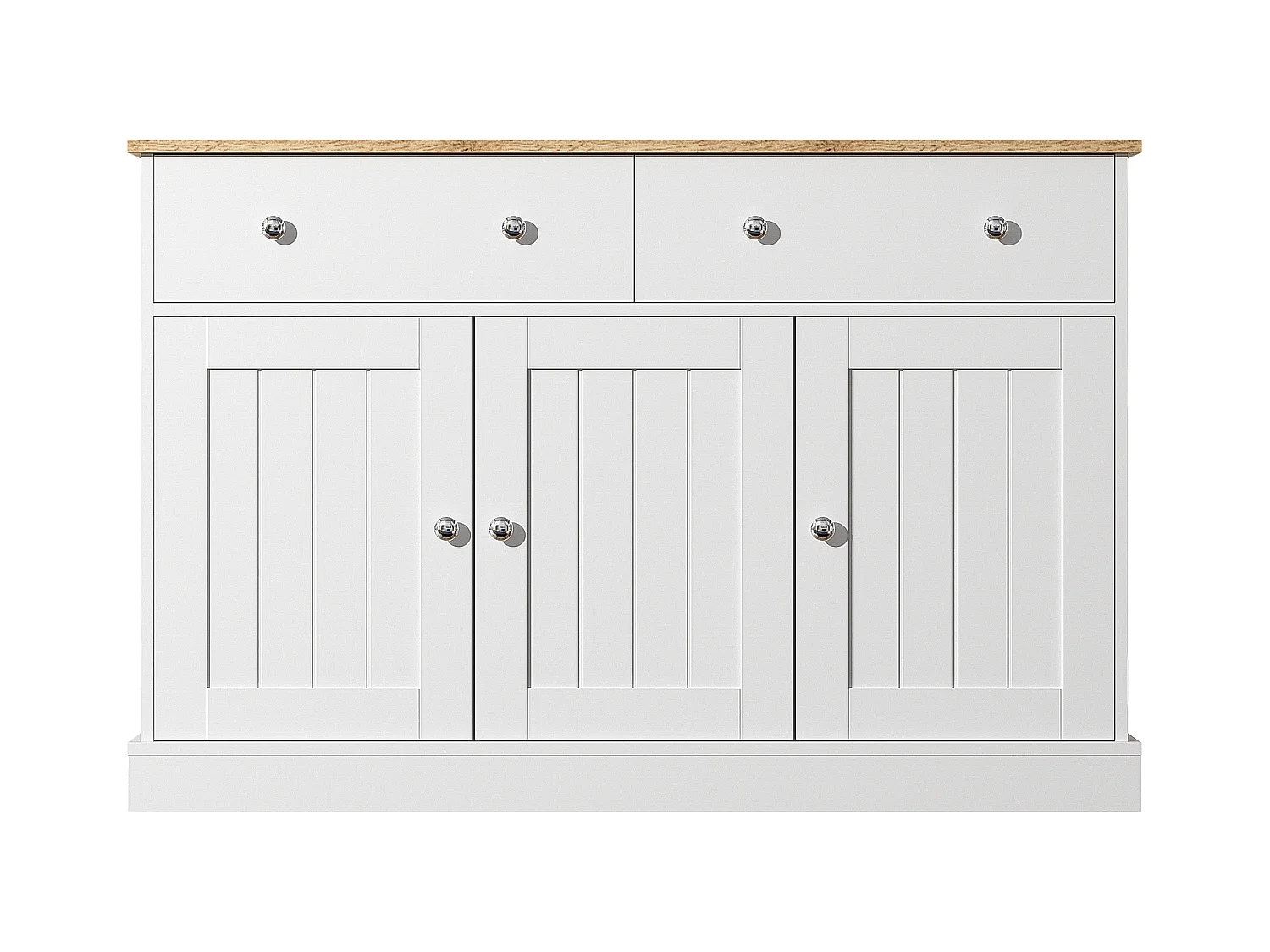 Aparador blanco - Aparador moderno con 3 puertas y 2 cajones - Tablero con veta de madera - Para salas de estar y comedores