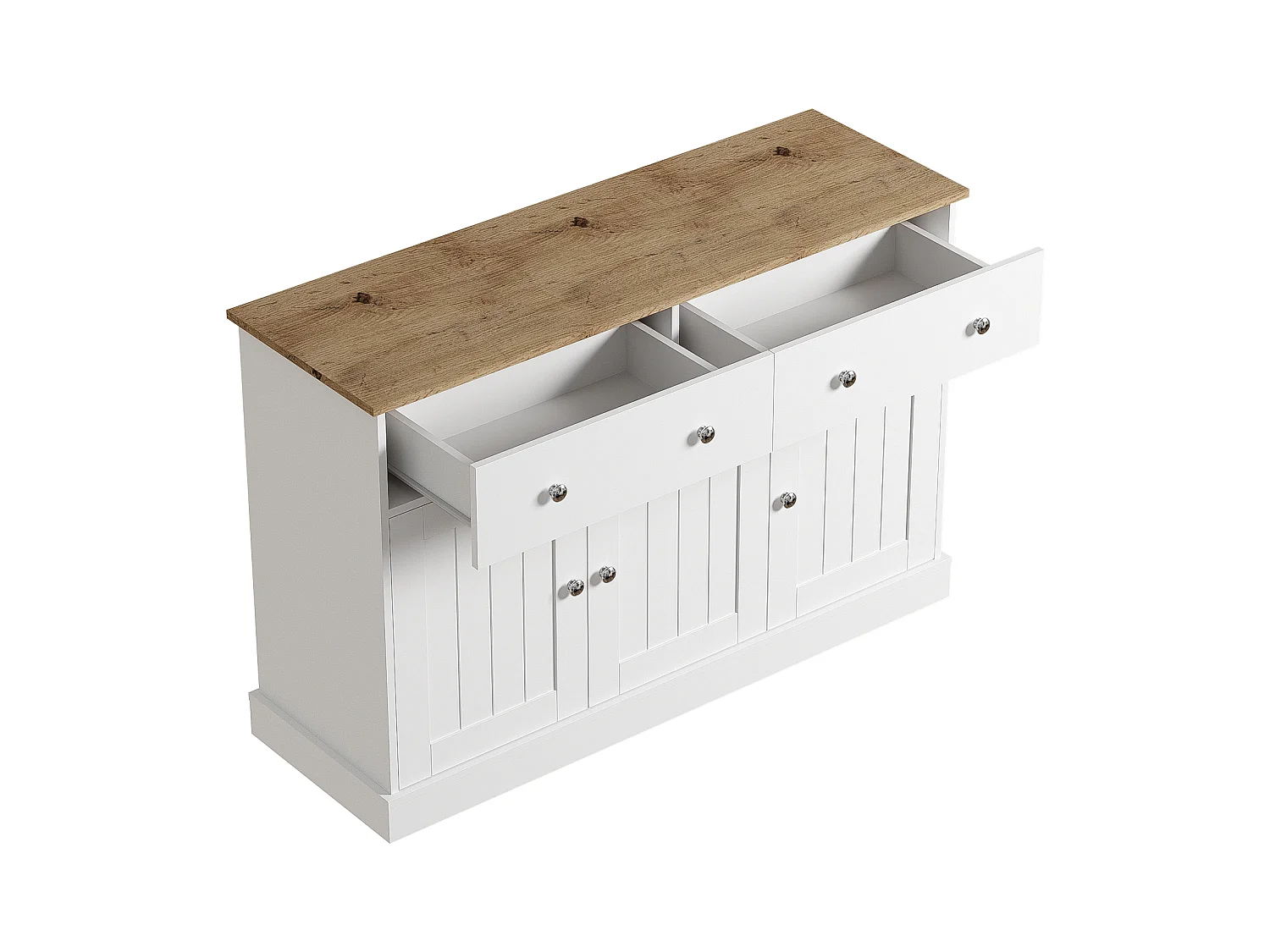 Aparador blanco - Aparador moderno con 3 puertas y 2 cajones - Tablero con veta de madera - Para salas de estar y comedores