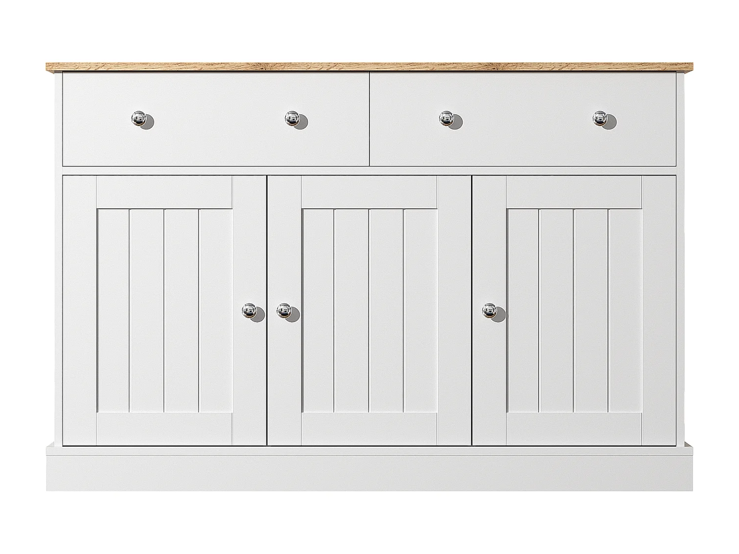 Credenza bianca - Credenza moderna con 3 ante e 2 cassetti - Piano in venature del legno - per soggiorno e sala da pranzo