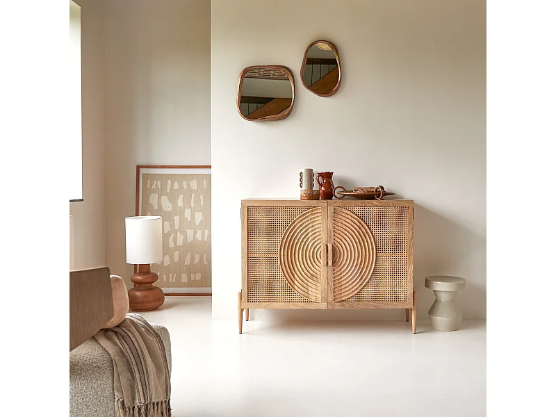 Sideboard Sina aus Mangoholz und Rattan