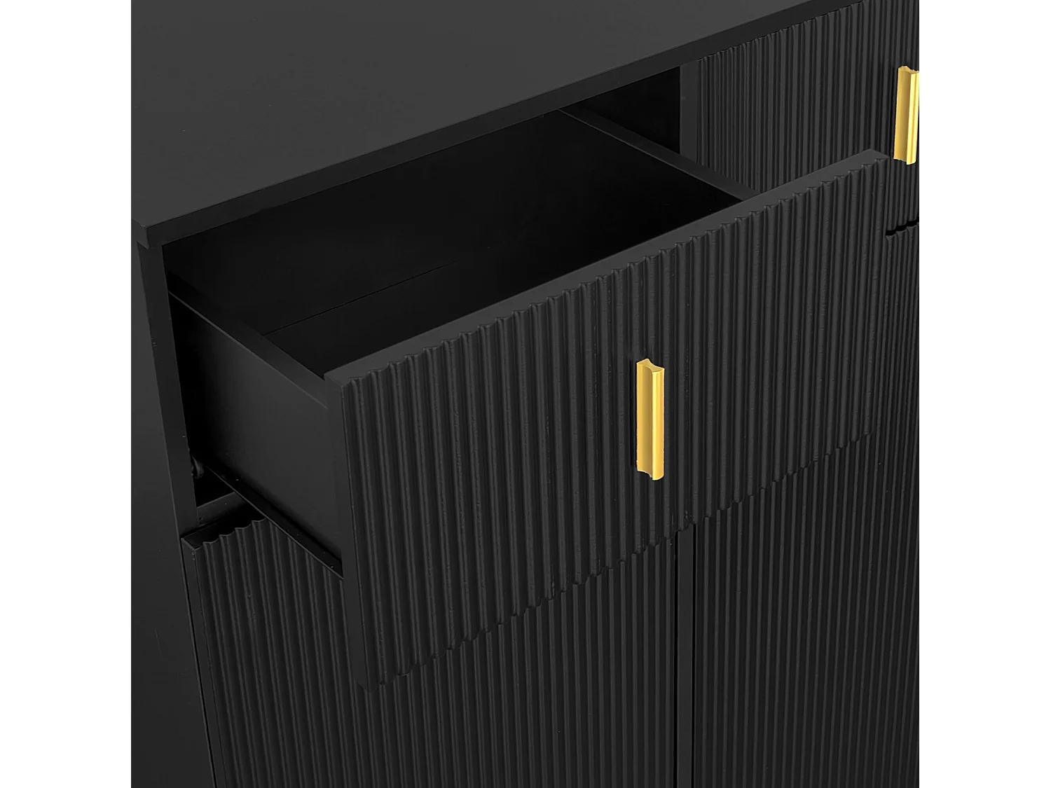 URBAN MEUBLE Buffet noir texturé avec détails dorés 2 tiroirs 2 portes