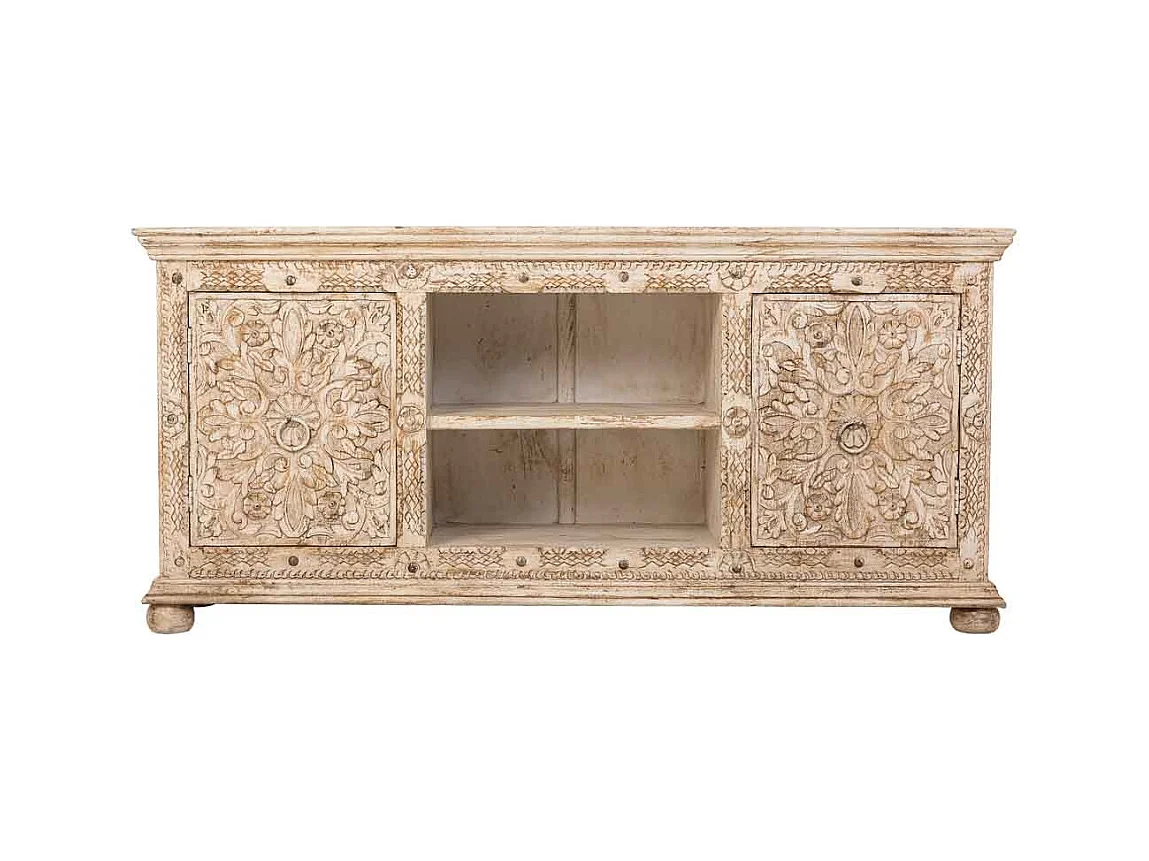 Aparador de madeira bege feito à mão, 165x45x76h cm