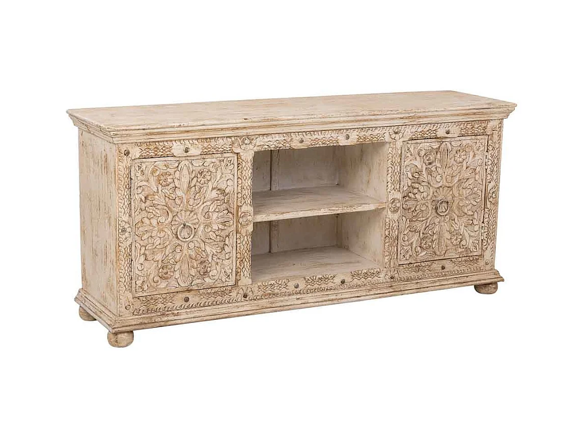 Aparador de madeira bege feito à mão, 165x45x76h cm