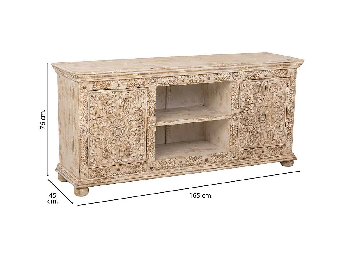 Aparador de madeira bege feito à mão, 165x45x76h cm