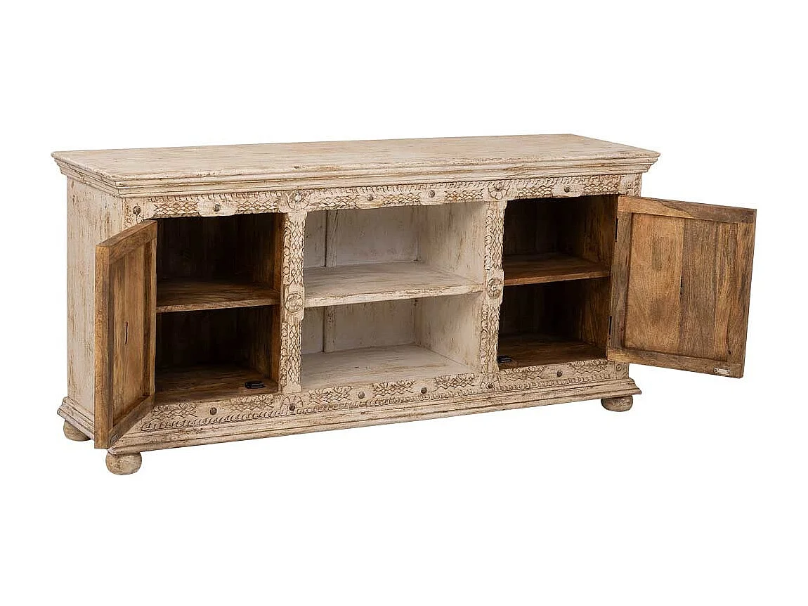 Aparador de madeira bege feito à mão, 165x45x76h cm