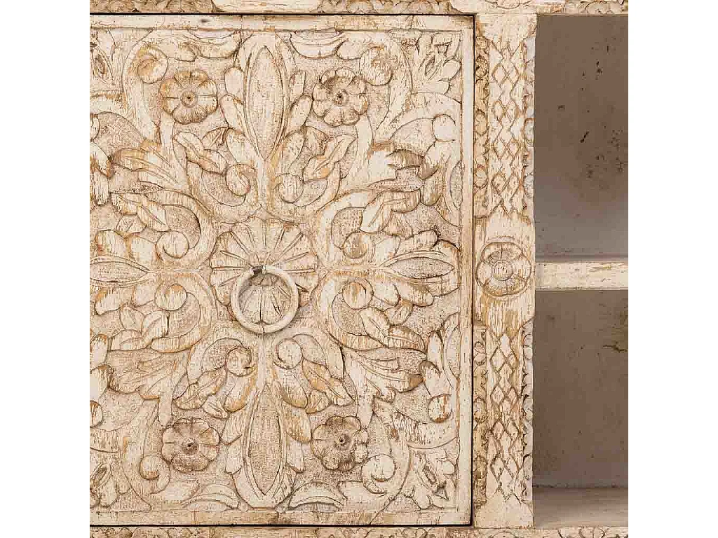 Aparador de madeira bege feito à mão, 165x45x76h cm