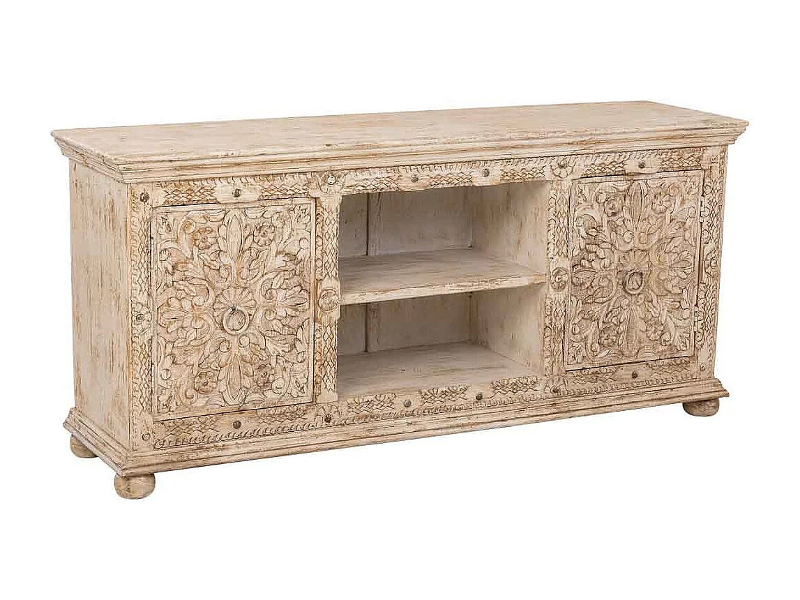 Aparador de madeira bege feito à mão, 165x45x76h cm