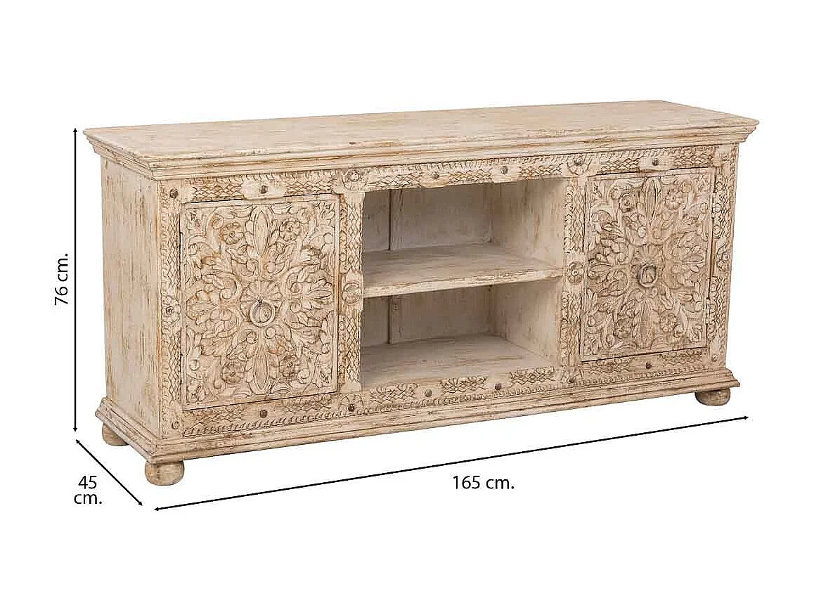 Aparador de madeira bege feito à mão, 165x45x76h cm