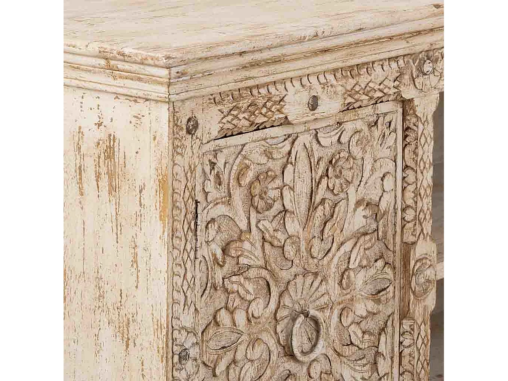 Aparador de madeira bege feito à mão, 165x45x76h cm