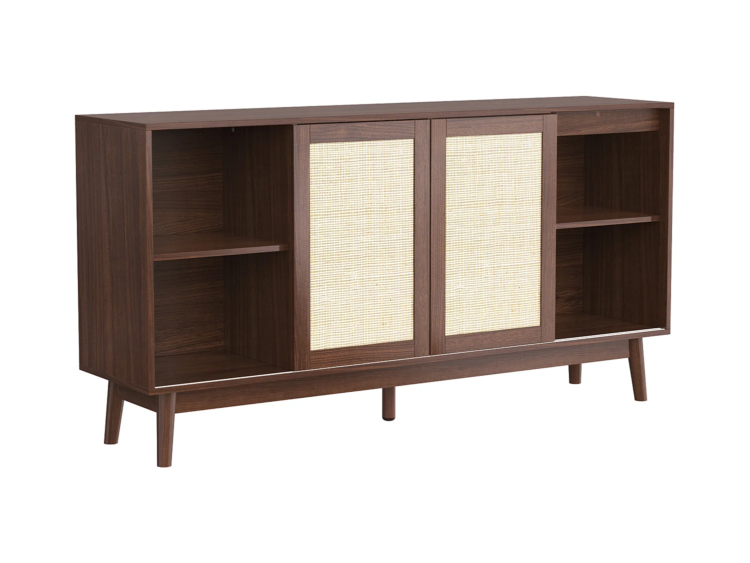 Aparador elegante - aparador bajo con 3 puertas de ratán y 2 cajones - color madera oscura - para salón y dormitorio
