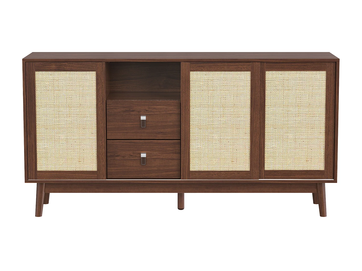 Aparador elegante - aparador bajo con 3 puertas de ratán y 2 cajones - color madera oscura - para salón y dormitorio