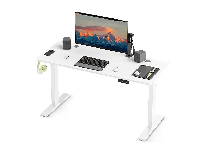 Bureau HOMAVO électrique réglable 110x60 cm – Fonction mémoire & anti-collision – Idéal télétravail – Coloris blanc