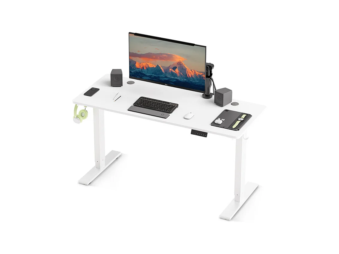 Bureau HOMAVO électrique réglable 110x60 cm – Fonction mémoire & anti-collision – Idéal télétravail – Coloris blanc
