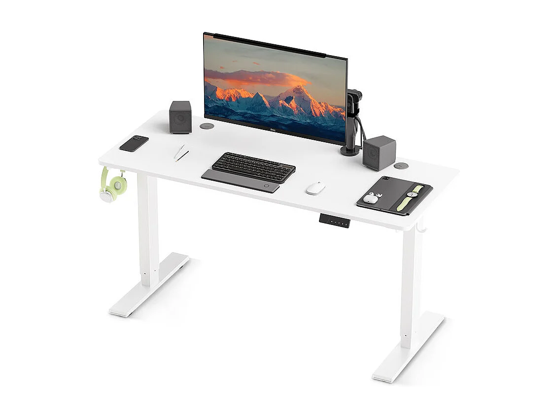 Bureau HOMAVO électrique réglable 110x60 cm – Fonction mémoire & anti-collision – Idéal télétravail – Coloris blanc