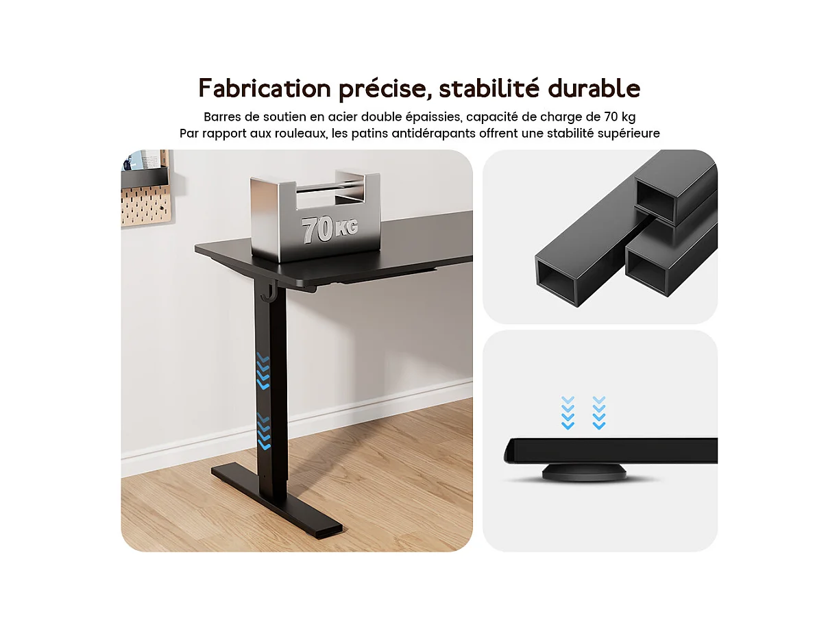 Bureau HOMAVO électrique réglable 140x60 cm – Fonction mémoire & anti-collision – Idéal télétravail – Coloris noir
