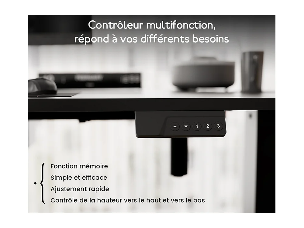 Bureau HOMAVO électrique réglable 140x60 cm – Fonction mémoire & anti-collision – Idéal télétravail – Coloris noir