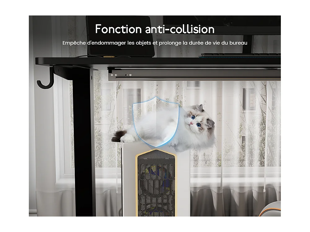 Bureau HOMAVO électrique réglable 140x60 cm – Fonction mémoire & anti-collision – Idéal télétravail – Coloris noir