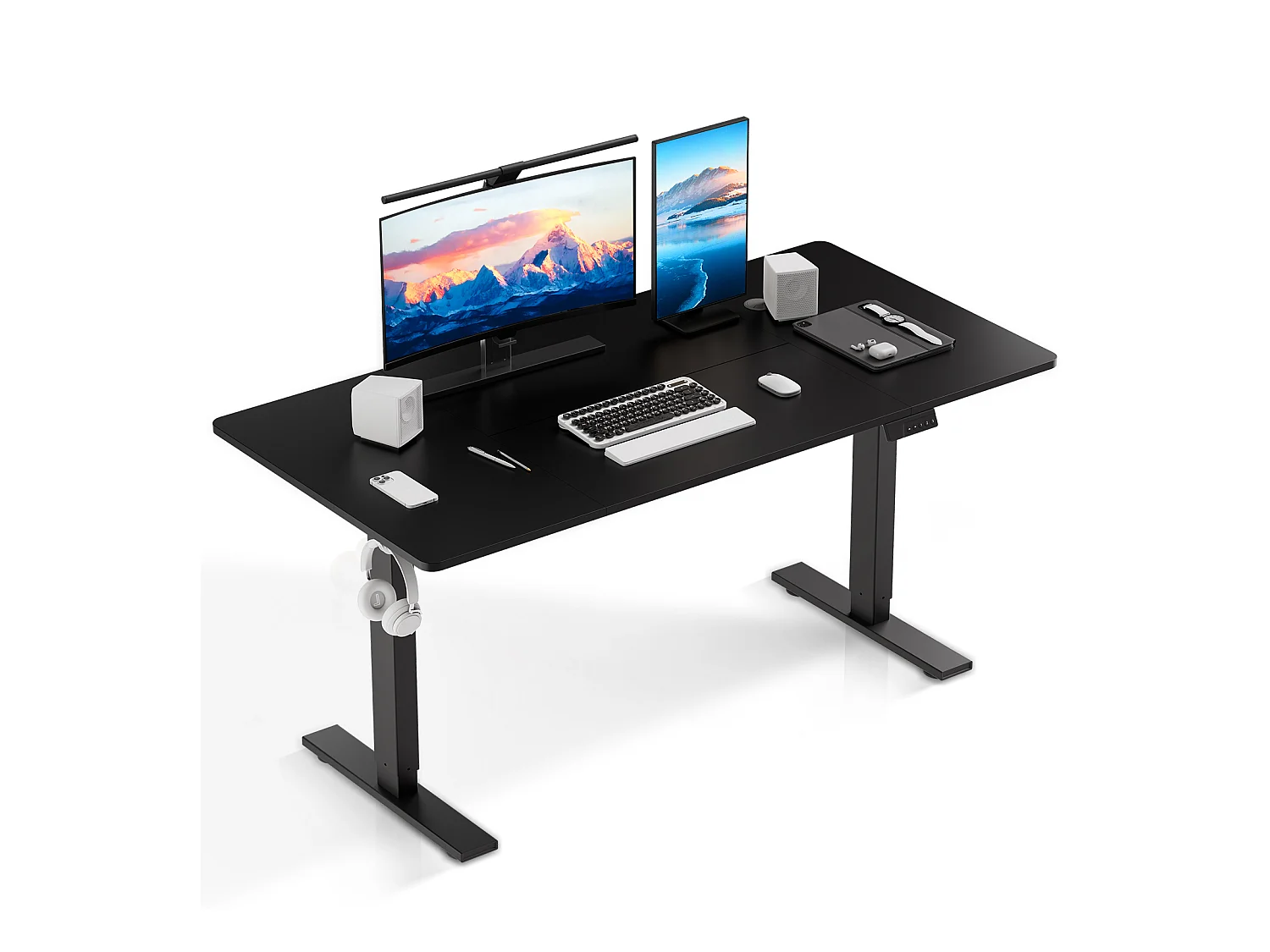 Bureau HOMAVO électrique réglable 140x60 cm – Fonction mémoire & anti-collision – Idéal télétravail – Coloris noir