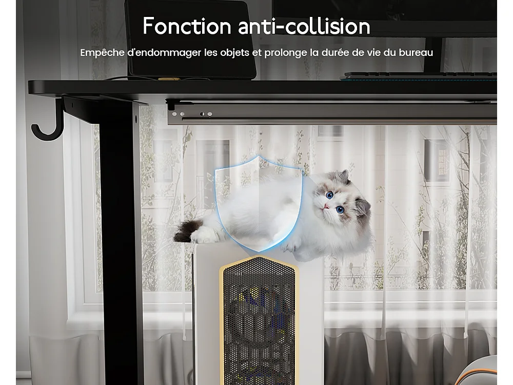 Bureau HOMAVO électrique réglable 140x60 cm – Fonction mémoire & anti-collision – Idéal télétravail – Coloris noir